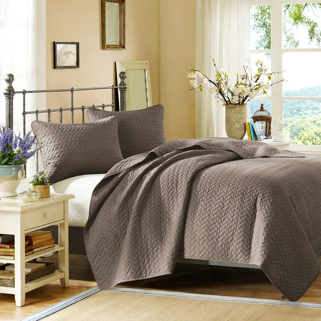 Velvet Touch Coverlet Set - Taupe - Gifts for You 'n Me