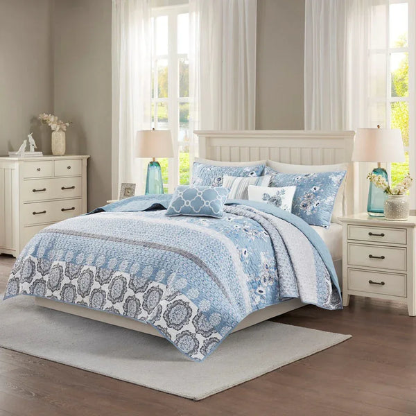 Willa 6 Piece Reversible Coverlet Set - Blue - Gifts for You 'n Me