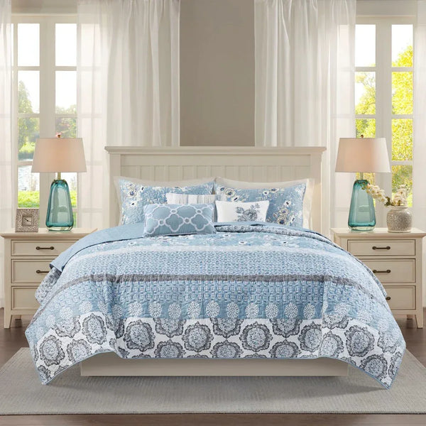 Willa 6 Piece Reversible Coverlet Set - Blue - Gifts for You 'n Me