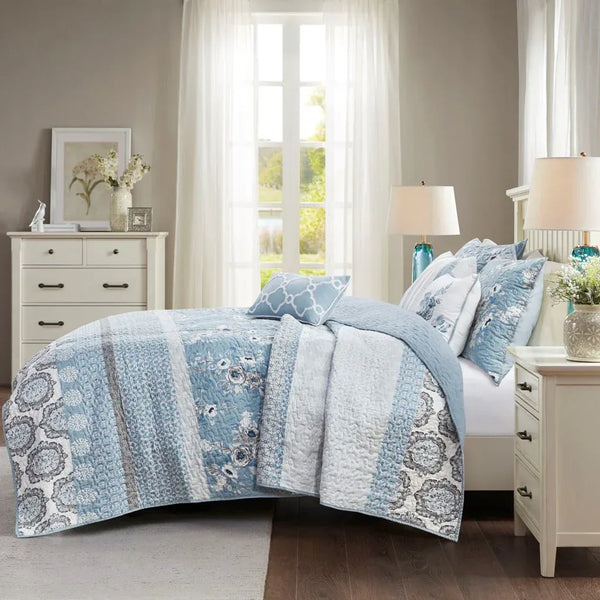 Willa 6 Piece Reversible Coverlet Set - Blue - Gifts for You 'n Me