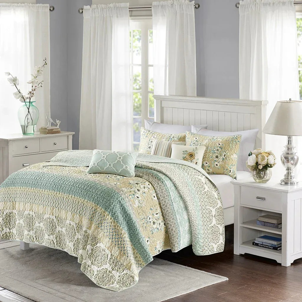 Willa 6 Piece Reversible Coverlet Set - Green - Gifts for You 'n Me
