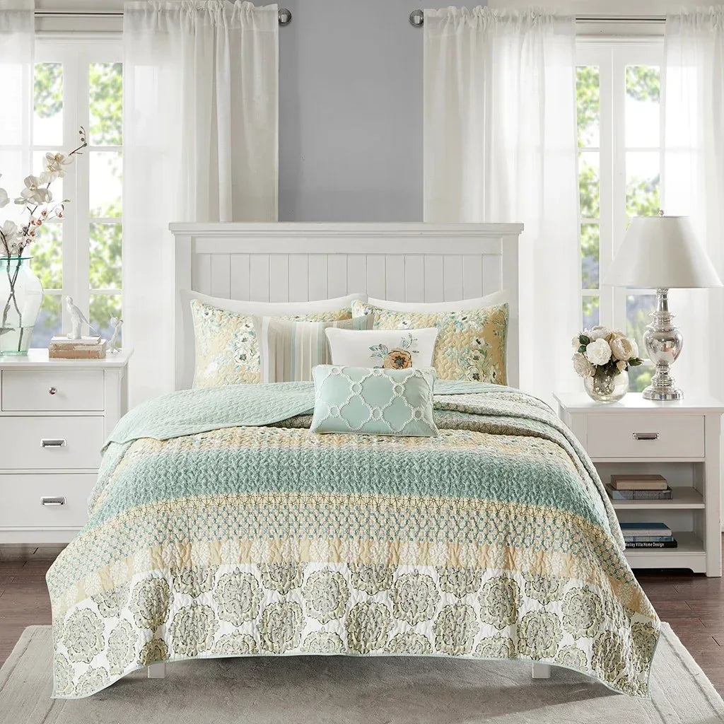 Willa 6 Piece Reversible Coverlet Set - Green - Gifts for You 'n Me