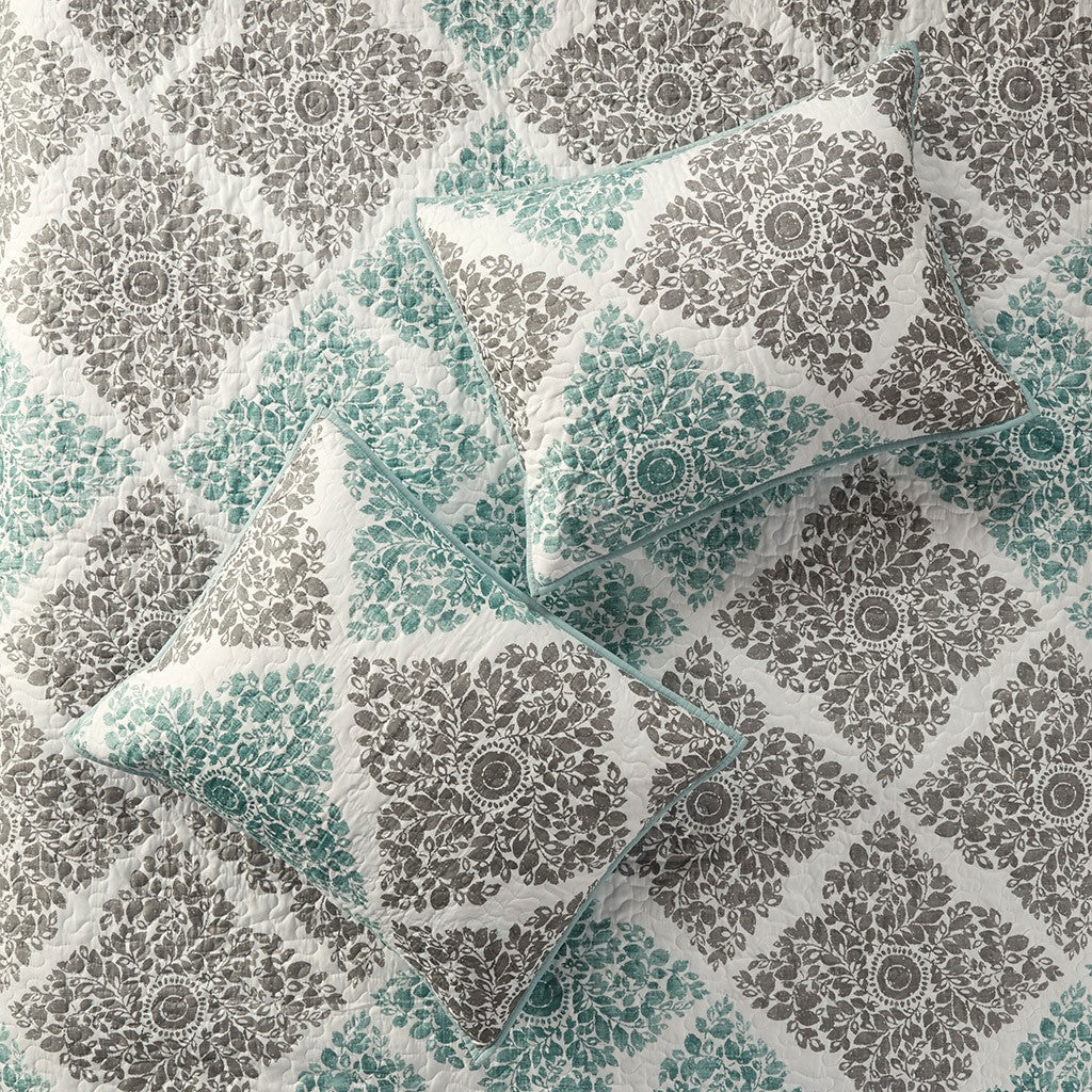 Claire 6 Piece Reversible Coverlet Set - Aqua