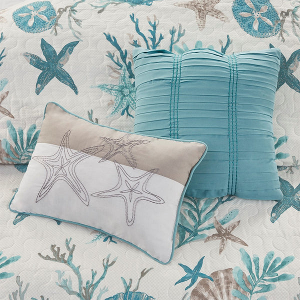 Pebble Beach 6 Piece Cotton Sateen Reversible Coverlet Set - Aqua