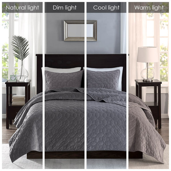 Harper Velvet 3 Piece Coverlet Set - Grey