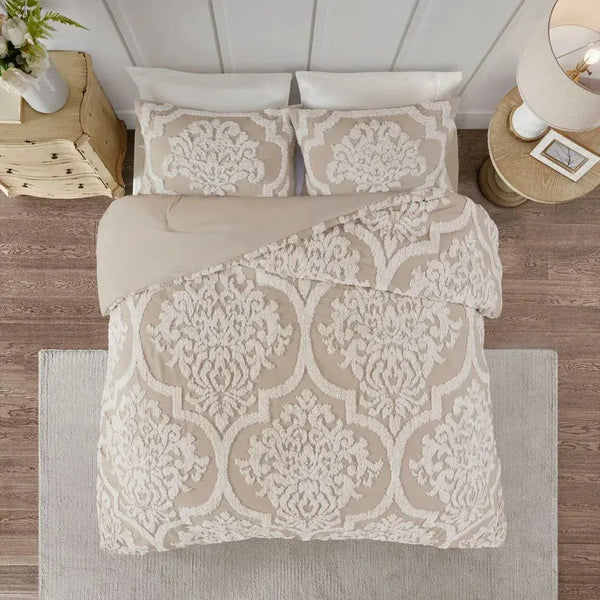 Viola 3 Piece Tufted Cotton Chenille Damask Comforter Set by Madison Park - Gifts for You 'n Me
