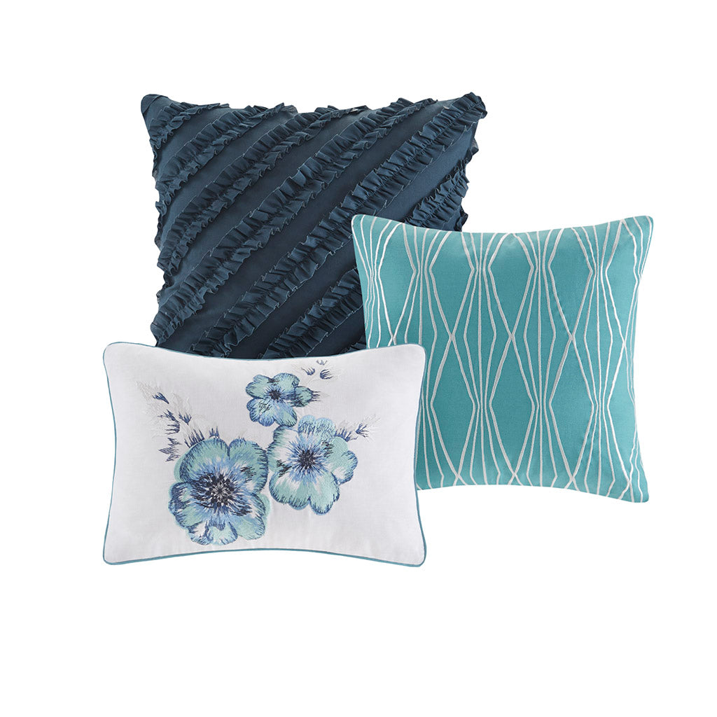 Enza 7 Piece Cotton Teal Printed Comforter Set  by Madison Park