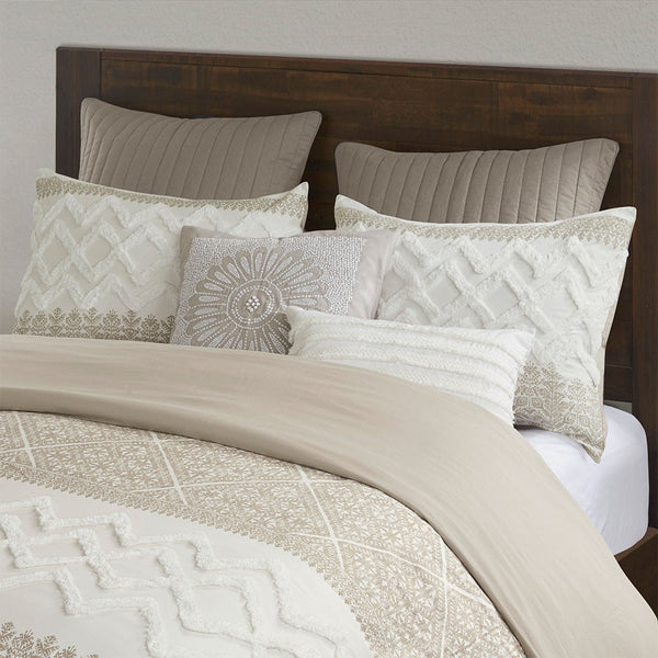 Mila 3 Piece Cotton Taupe Comforter Set with Chenille Tufting by INK+IVY - Gifts for You 'n Me