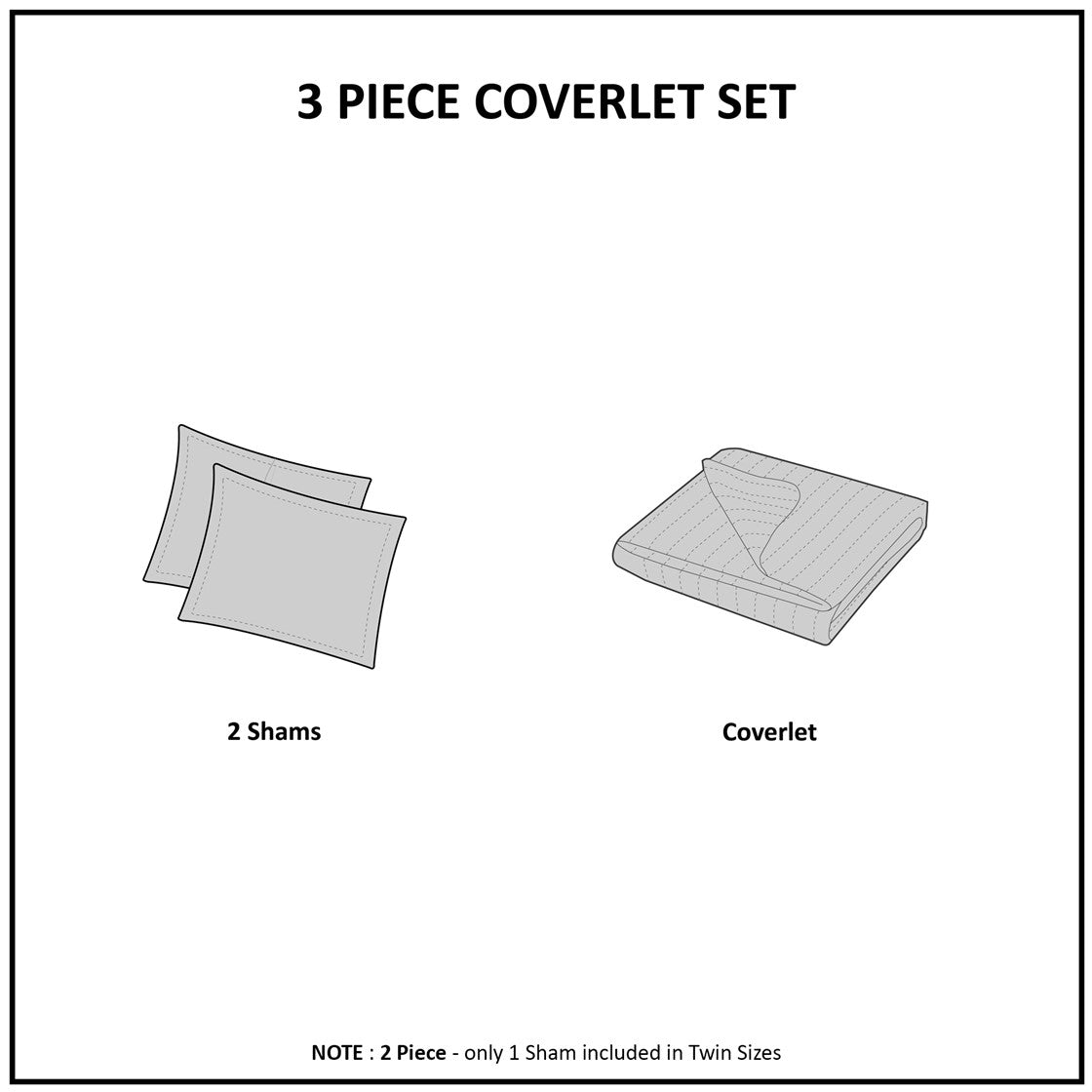Otto 3 Piece Reversible Quilt Set - Grey
