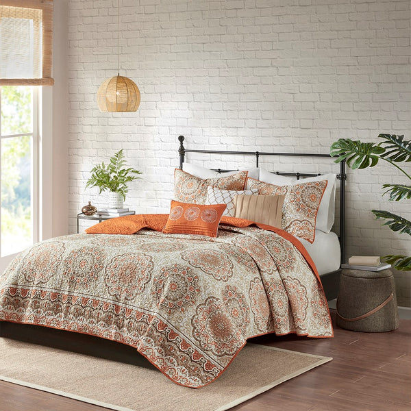 Tangiers 6 Piece Reversible Coverlet Set - Orange