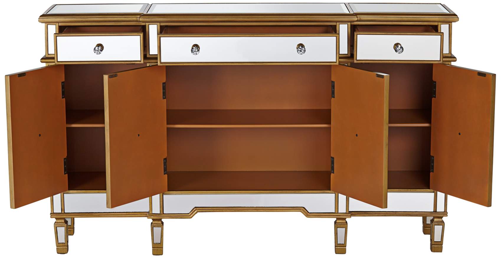 Elegant 3 Drawer 4 Door Cabinet 60 In. X 14 In. X 36 In. In Gold Clear