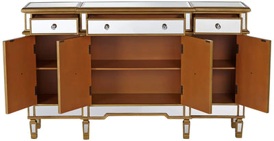 Elegant 3 Drawer 4 Door Cabinet 60 In. X 14 In. X 36 In. In Gold Clear