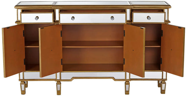 Elegant 3 Drawer 4 Door Cabinet 60 In. X 14 In. X 36 In. In Gold Clear - Gifts for You 'n Me