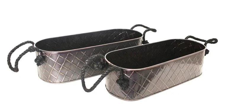 Set Of 2 Glossy Bronze Rope Handled Trays - Gifts for You 'n Me