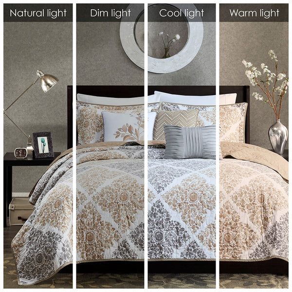 Claire 6 Piece Reversible Coverlet Set - Neutral