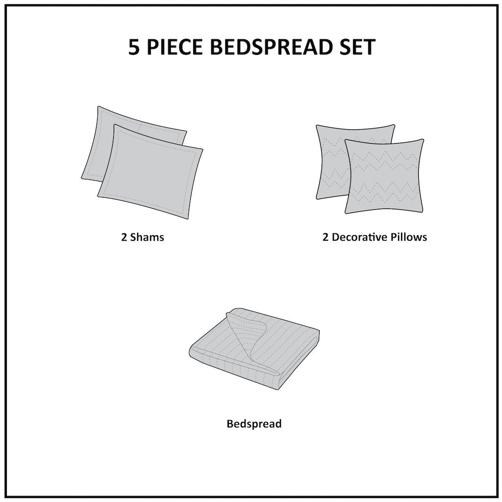 Ashbury 5 Piece Reversible Bedspread Set - Khaki