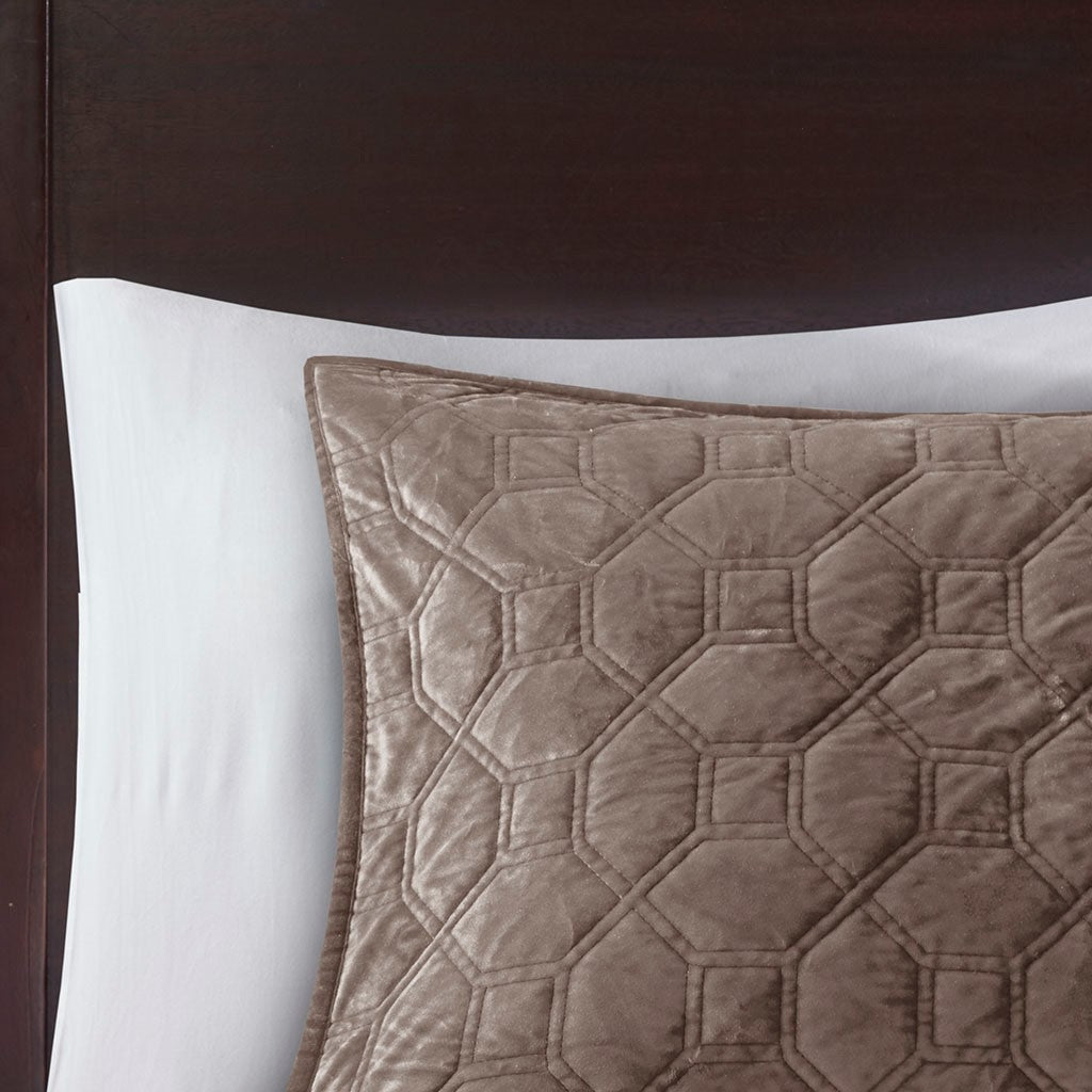 Harper Velvet 3 Piece Coverlet Set - Taupe