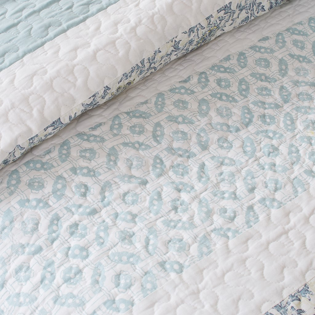 Dawn 6 Piece Cotton Percale Reversible Coverlet Set - Blue