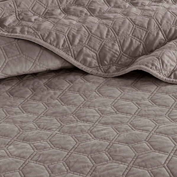 Harper Velvet 3 Piece Coverlet Set - Taupe