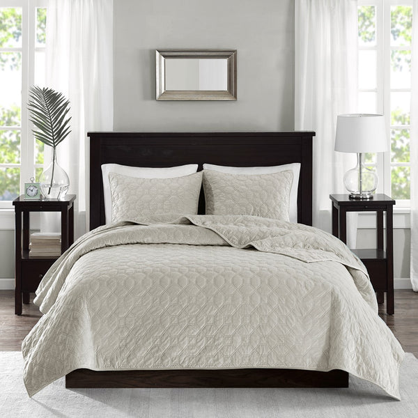 Harper Velvet 3 Piece Coverlet Set - Ivory