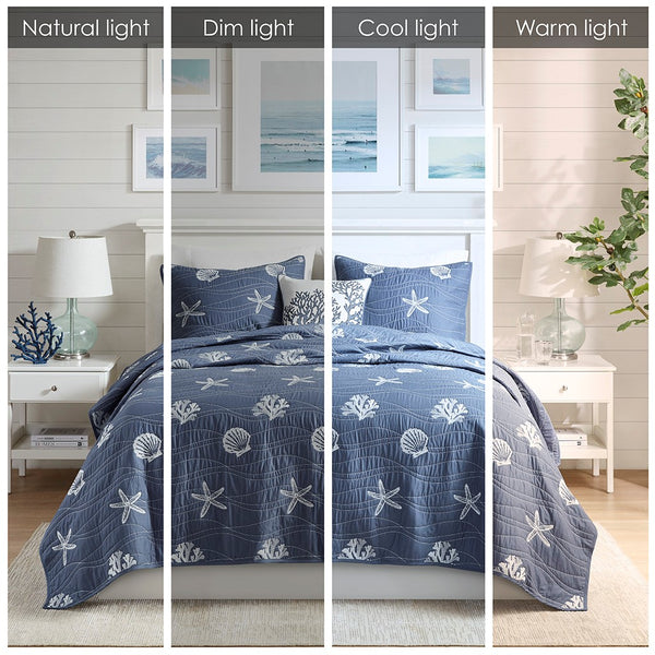 Seaside 4 Piece Cotton Coverlet Set - Navy
