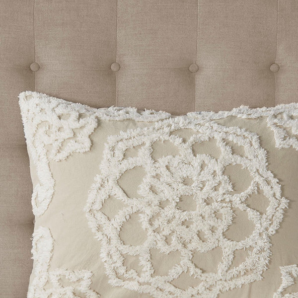 Laetitia Tufted Cotton Chenille Medallion Fringe Coverlet Mini Set - Taupe