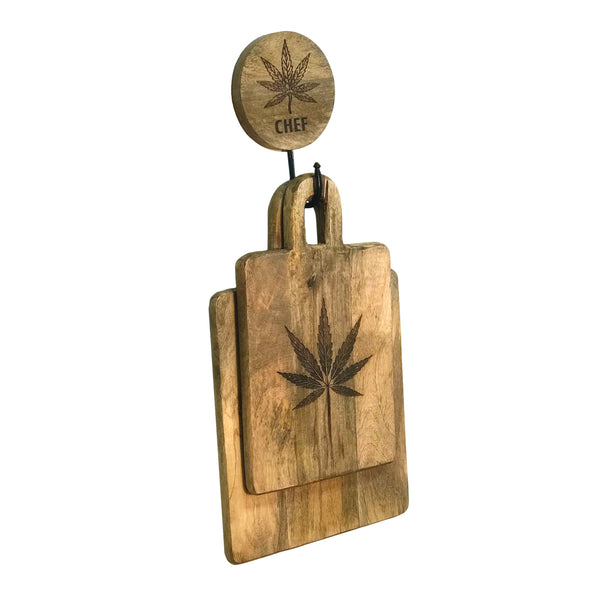 3 Pc Cannabis Chef Cutting Boards with Wall Hook Hanger - Gifts for You 'n Me
