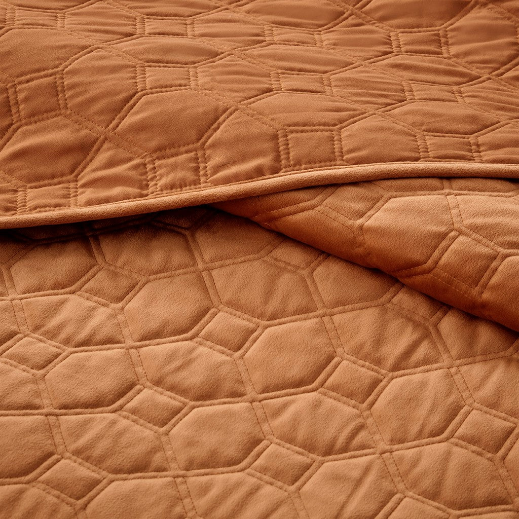 Harper Velvet 3 Piece Coverlet Set - Rust