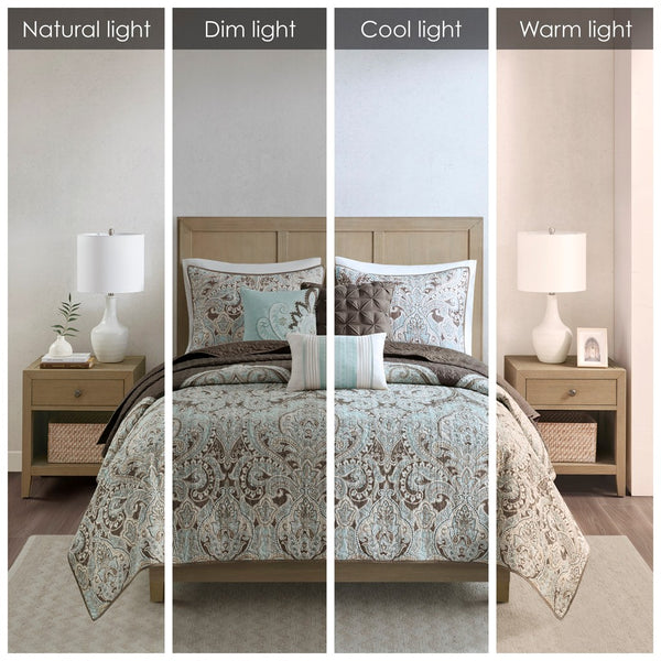 Geneva 6 Piece Reversible Coverlet Set - Brown