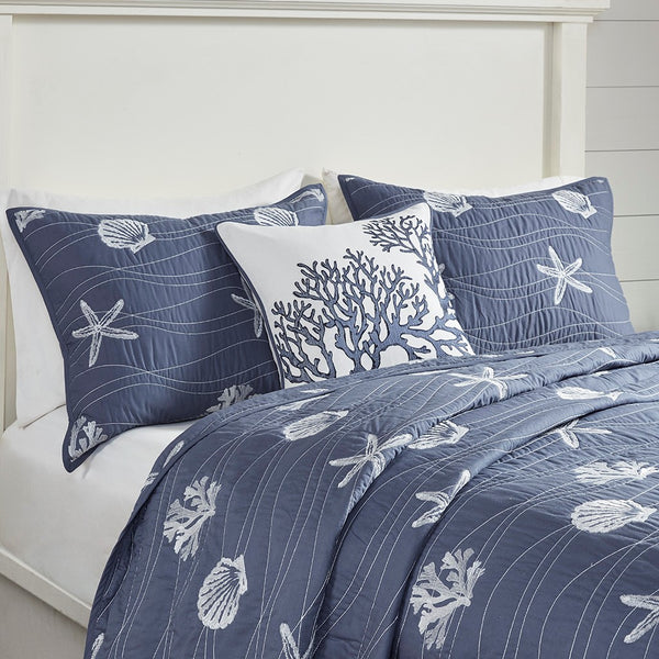 Seaside 4 Piece Cotton Coverlet Set - Navy