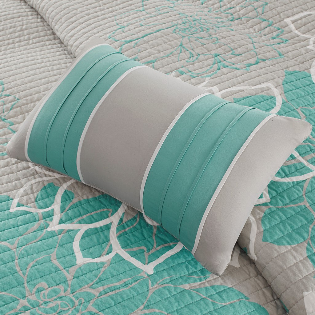Lola 6 Piece Reversible Cotton Printed Coverlet Set - Aqua