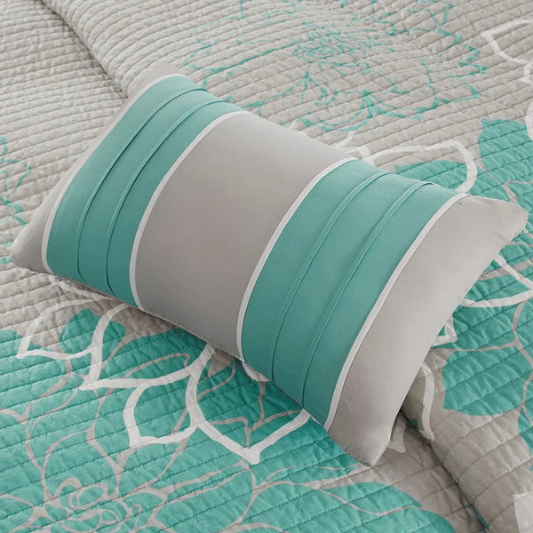 Lola 6 Piece Reversible Cotton Printed Coverlet Set - Aqua - Gifts for You 'n Me