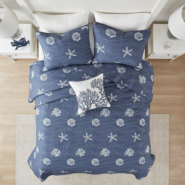 Seaside 4 Piece Cotton Coverlet Set - Navy