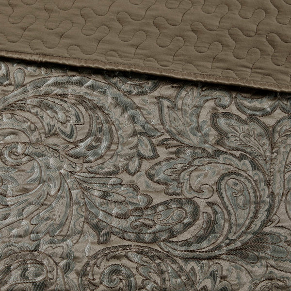 Aubrey 5 Piece Reversible Jacquard Bedspread Set in Blue/Brown