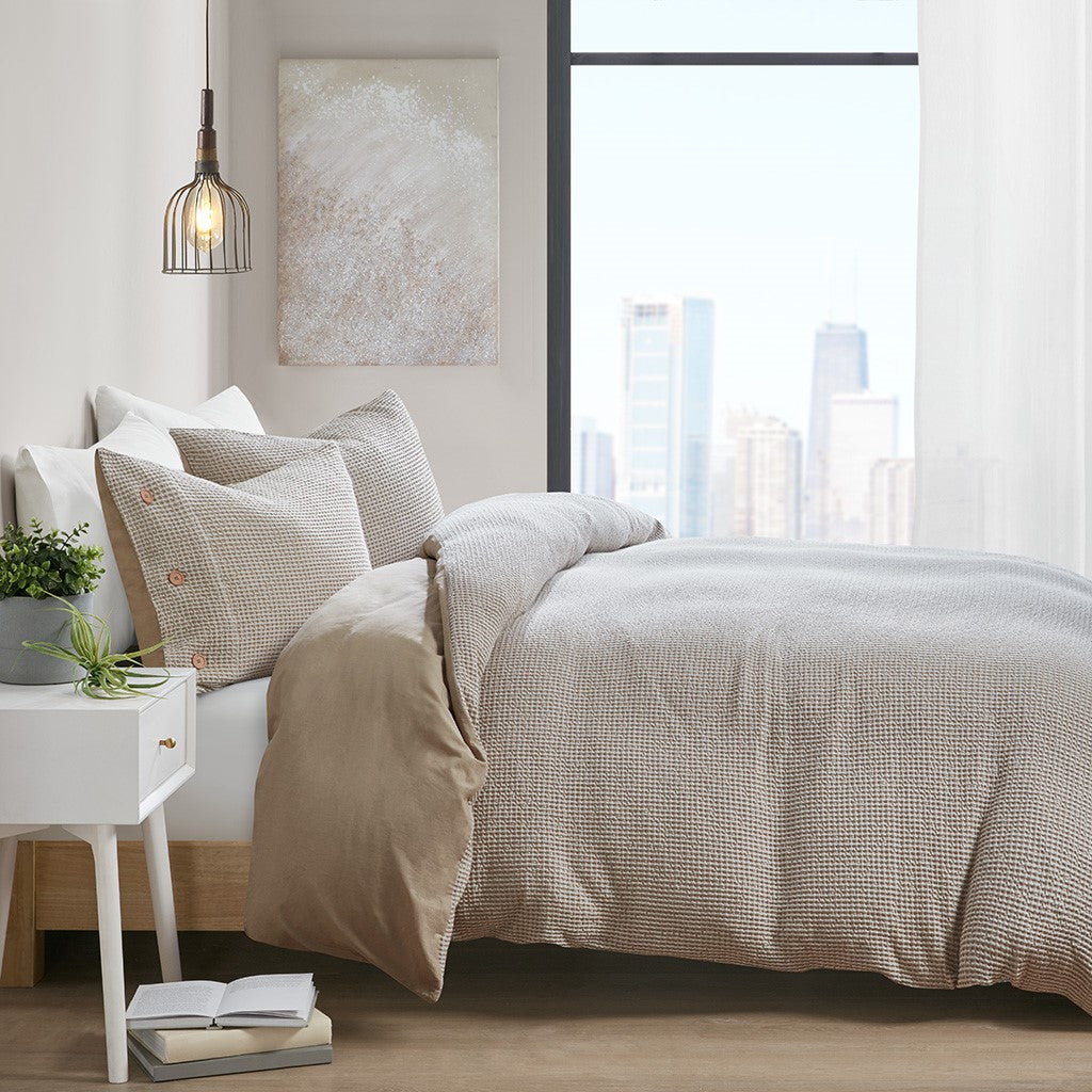 Mara 4 PC Cotton and Rayon from Bamboo Blend Waffle Weave Comforter Cover Set w/removable insert
