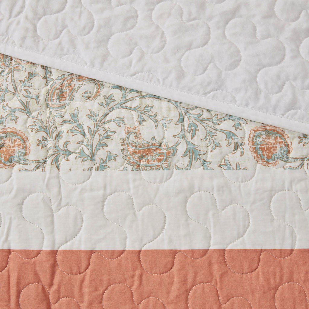 Dawn 6 Piece Cotton Percale Reversible Coverlet Set - Coral