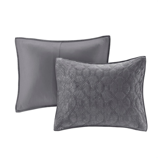 Harper Velvet 3 Piece Coverlet Set - Grey