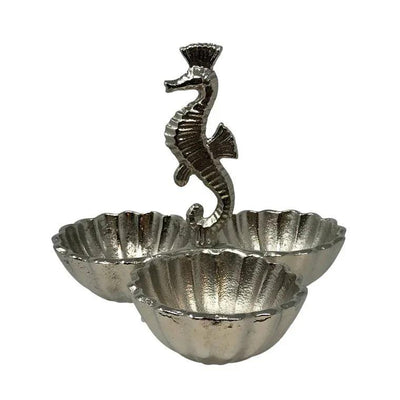 Polished Cast Aluminum Seahorse 3 Bowl Serving Centerpiece