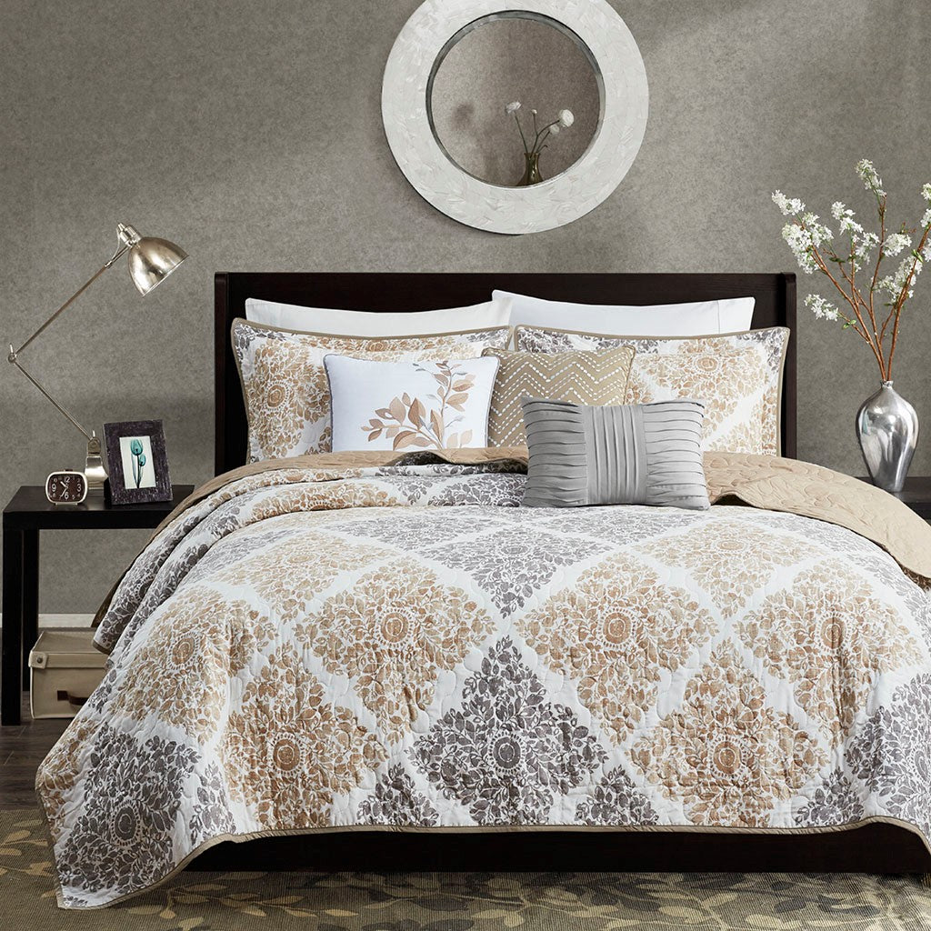 Claire 6 Piece Reversible Coverlet Set - Neutral