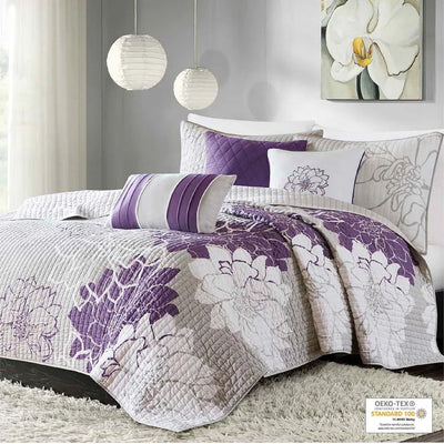 Lola 6 Piece Reversible Cotton Printed Coverlet Set - Purple