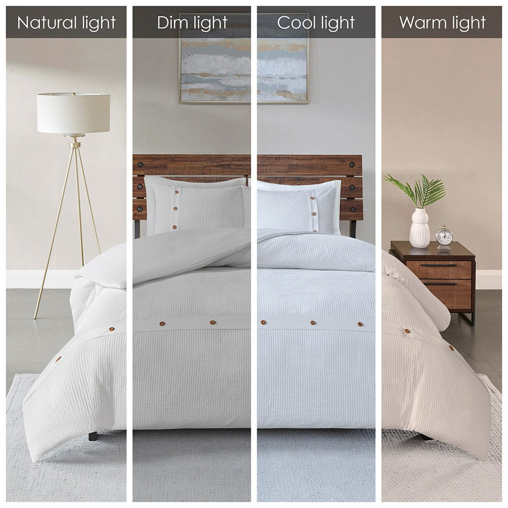 Finley 3 Piece Cotton Waffle Weave Comforter set - White