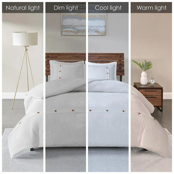 Finley 3 Piece Cotton Waffle Weave Comforter set - White - Gifts for You 'n Me
