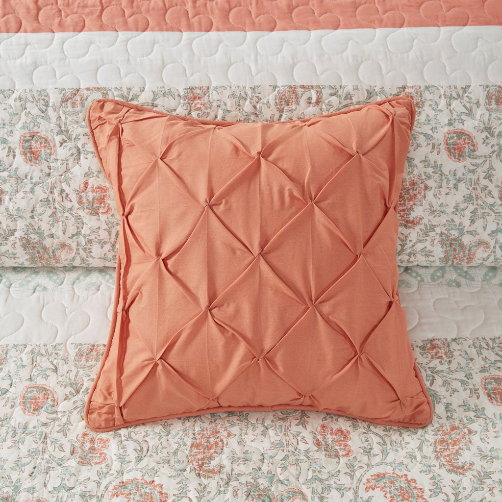 Dawn 6 Piece Cotton Percale Reversible Coverlet Set - Coral