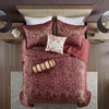 Aubrey 5 Piece Reversible Jacquard Bedspread Set in Burgundy