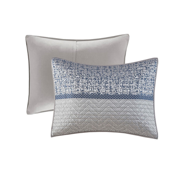 Rhapsody 6 Piece Reversible Jacquard Quilt Set with Throw Pillows in Navy