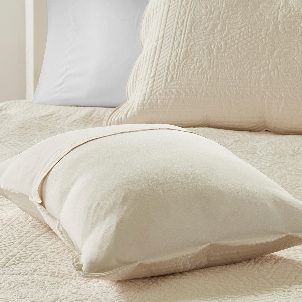 Tuscany 3 Piece Reversible Scalloped Edge Coverlet Set - Cream