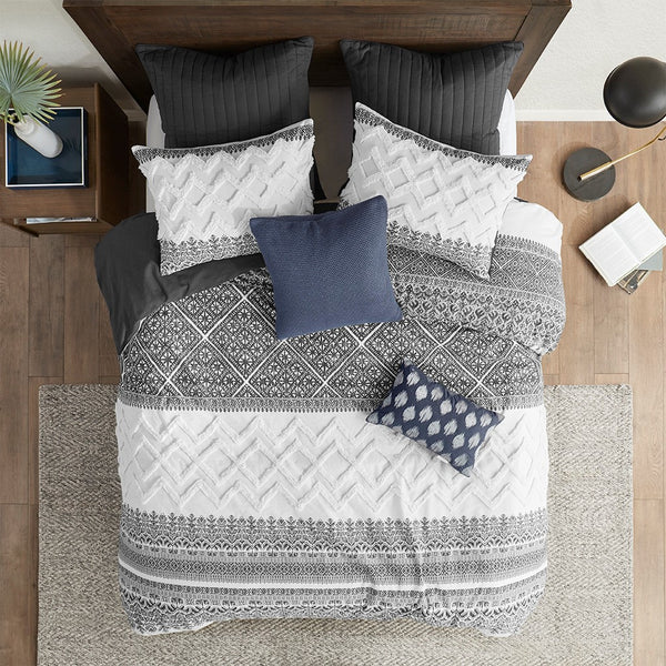 Mila 3 Piece Cotton Gray Comforter Set with Chenille Tufting by INK+IVY - Gifts for You 'n Me