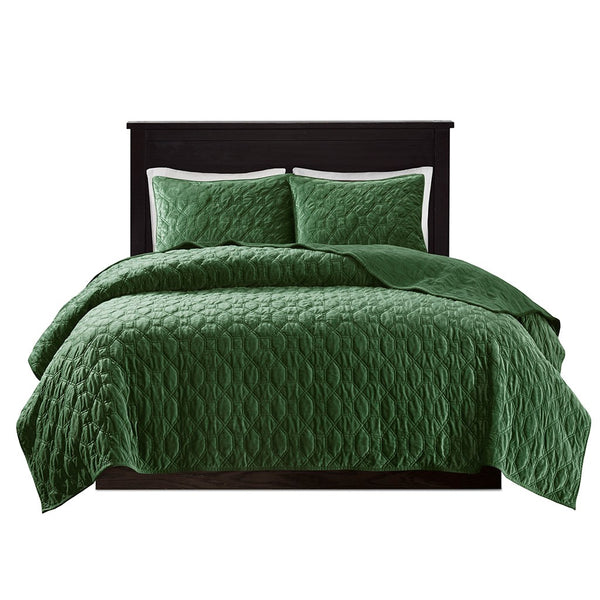 Harper Velvet 3 Piece Coverlet Set - Green