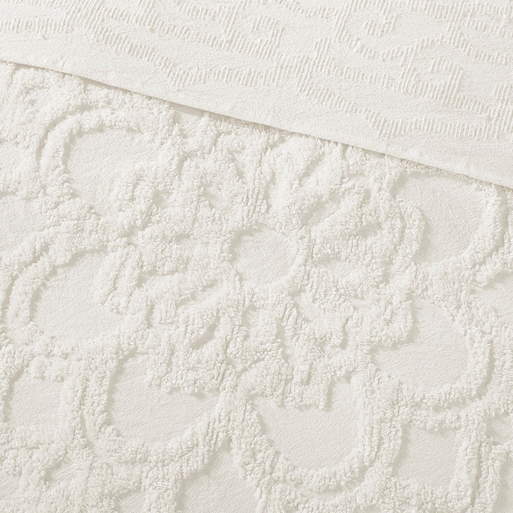 Laetitia Tufted Cotton Chenille Medallion Fringe Coverlet Mini Set - Off White