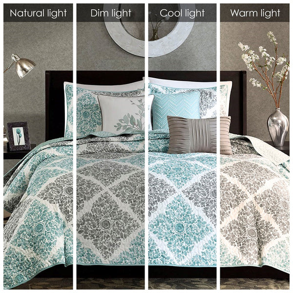 Claire 6 Piece Reversible Coverlet Set - Aqua